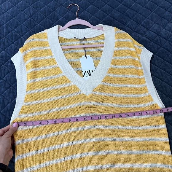 Zara Top Women Medium Vest Blouse Stripe Knit Oversized Preppy Sleeveless L - Picture 6 of 7